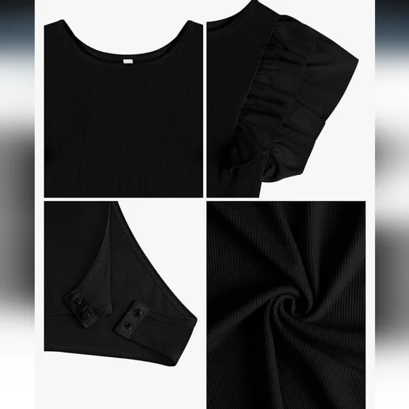 Amazon Missufe Flutter Sleeve Bodysuit Ribbed Black Skims Casual Shapewear - Picture 6 of 16